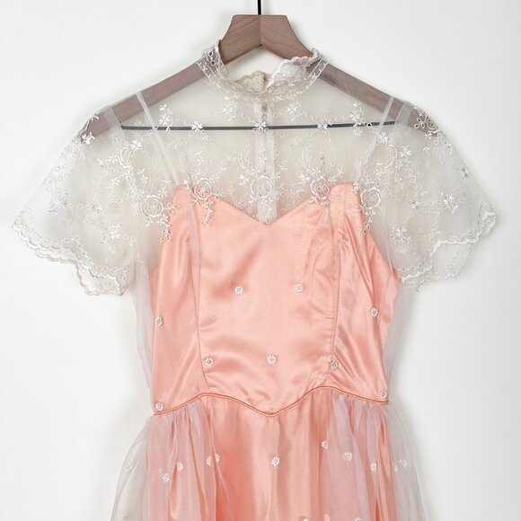 Vintage Union Made Midi Dress Lace Floral Pleated Romantic Formal Feminine Girly - Picture 5 of 11